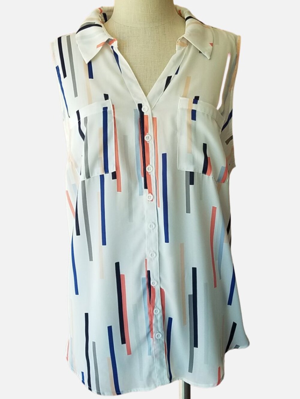 Torrid Line White Madison Georgette Button-Up Sleeveless Shirt - 2X